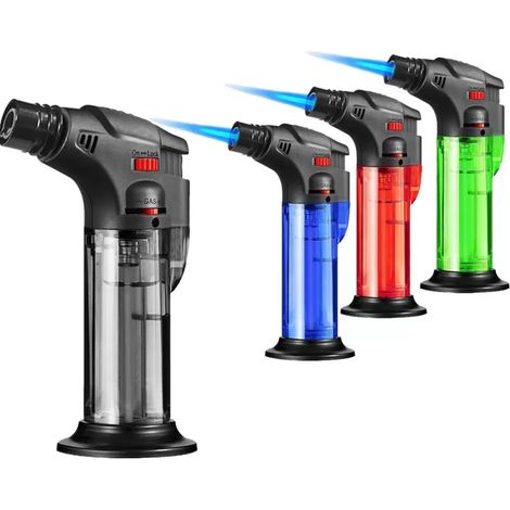 Briquet Tempête Turbo Flamme Bleue Pour Cuisine Et Extérieur - Résistant Au Vent Avec Sécurité - Lot De 4 Couleurs (1/5)