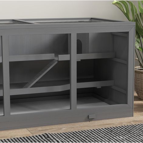 CHICFURN Gabbia per criceto nano 115 x 57 x 55 cm in legno grigio a tre livelli con tetto apribile (1/5)