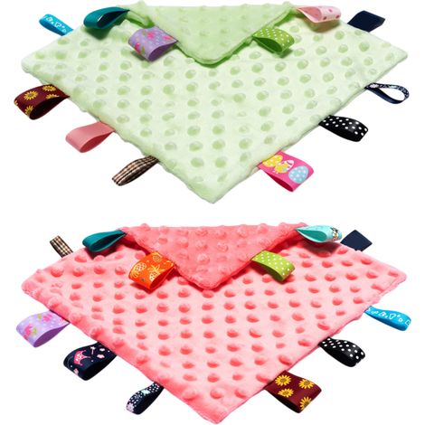 2 couverture bébé, 25 x 25 cm, coton, étiquettes colorées, jouet sensoriel, apaisant, motricité fine, pour bébés dès 3 mois (1/5)