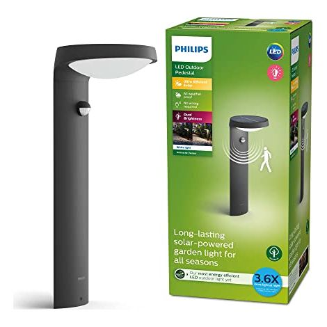 Borne avec recharge solaire PHILIPS TYLA classe énergétique A, détecteur de mouvement, jusqu'a 250 lm, IP44 - Anthracite (1/5)