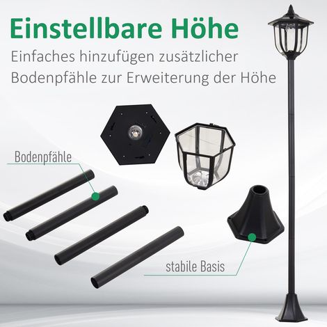Lanterne solaire LED Outsunny 177 cm noire, 30/60 lumens, éclairage extérieur et intérieur en plastique, parfaite pour décoration jardin, balcon et terrasse. (1/5)