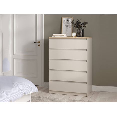 Dmora - Cassettiera Nyvantis, settimino multiuso con 5 cassetti, comò elegante per camera da letto, 77x50 h111 cm, Beige