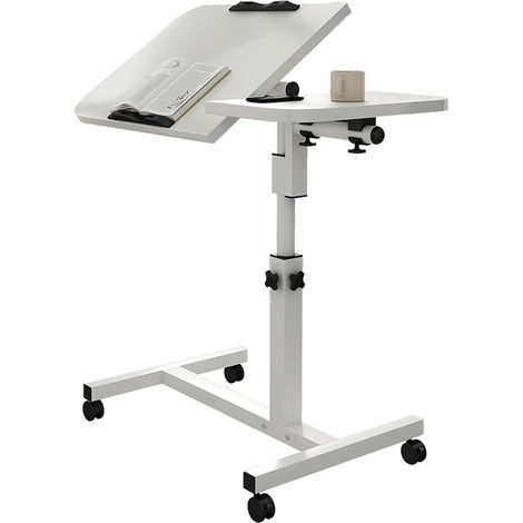 Table de Lit a Roulette, Bureau Debout Réglable en Hauteur 6095cm, Table de Lit pour Ordinateur Portable, Table D'appoint en Forme C, Pliable 90°,Pivote 360°,Super Robuste et Stable,Blanc (1/5)