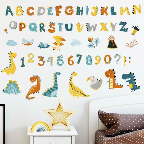 Dinosaurier-Wandtattoos mit Buchstaben und Zahlen – Wanddekoration für Wohnzimmer, Schlafzimmer, Büro, Küche – Wandaufkleber (1/5)