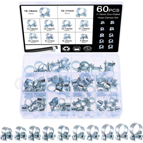 60PCS Colliers de Serrage pour Tuyau de Carburant 7-18mm (1/5)