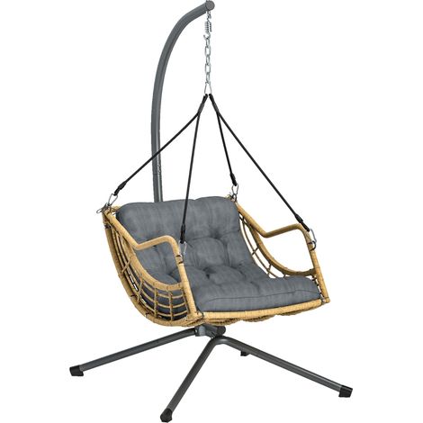 Fauteuil suspendu en résine tressée avec coussin réglable et sécurité, chaise grise idéale pour intérieur et extérieur (1/5)