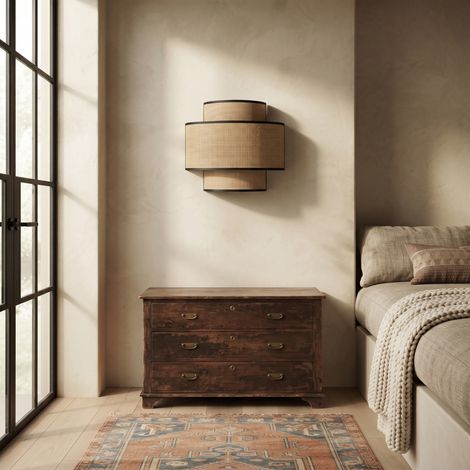Aplique de Pared Doble con Rafia Beige  Serie AISHA (1/5)