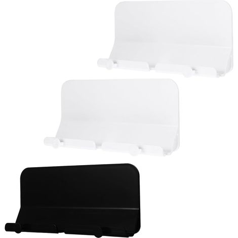 Support Mural Fixation Adhésive sans Perçage pour Tablette et Téléphone Portable en Abs Noir, Lot de 3 Pièces Cuisine et Salon (1/5)