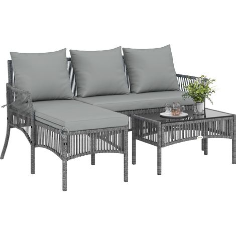 Outsunny 3 Piece Rattan Garden Furniture Set with Cushions, Dark Grey (1/5)