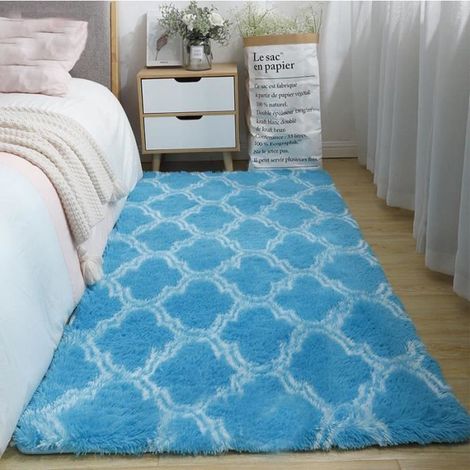 Tapis de Salon Shaggy 120 x 160cm Motif de gourde bleue