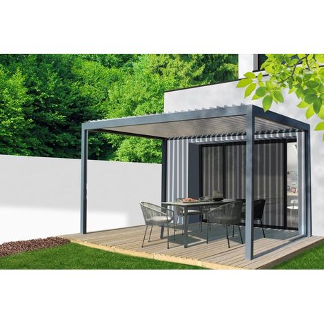 Pergola bioclimatique Aluminium Autoportante Anthracite 4x3 Manuelle S ORIAL France (1/5)