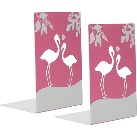 2 Pièces de Serre-Livres en Métal Stabilisateur de Bureau pour Bibliothèque - Support Étagère Maison/Bureau Flamingo (1/5)