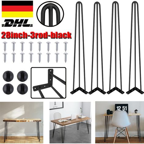 Pieds en épingle à cheveux 71cm 28 pouces 3 tiges, Pieds de meubles noirs, Consoles métalliques 4 pièces
