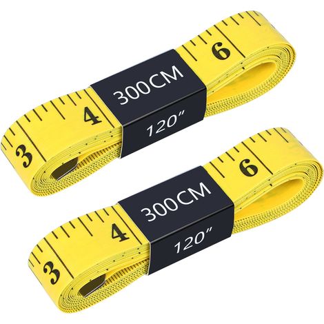 2 pièces Mètre Ruban Double Face 3m /120 Pouces pour les Mesures Corporelles, Doux Mètre Ruban Couture Jaune (1/5)