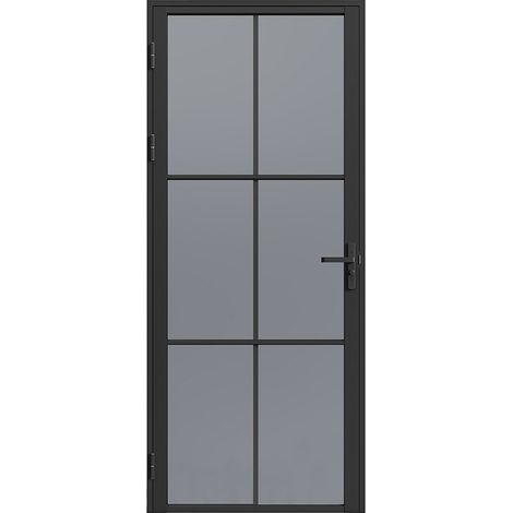 Blocco porta reversibile H204 x L83 cm in Alluminio e Vetro temperato fumé Nero - SEROTO