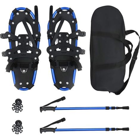 Raquettes 3 en 1 avec bâtons de randonnée, bleu-noir