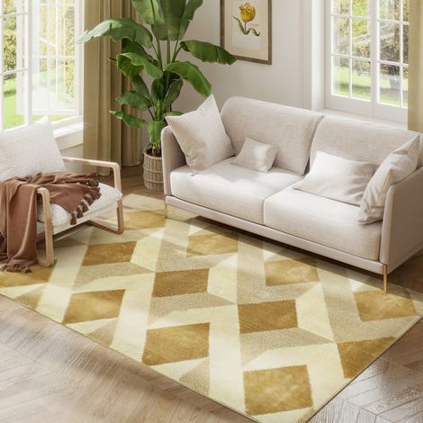 Tappeto a pelo corto lavabile in lavatrice 170 x 120 cm, stile moderno, colore crema, ideale per soggiorno, camera da letto o sala da pranzo. (1/5)