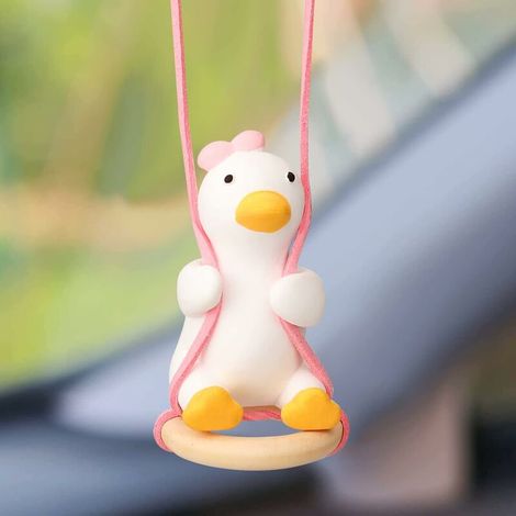 Ornements de Voiture, Mignon Balançoire Canard Pendentif Swinging Duck avec anneau de natation Miroir de Voiture Rétroviseur Ornements Cadeaux D'anniversaire Décoration Charme de Voiture Suspendu,Rose (1/5)