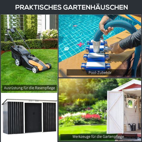 Abri de jardin en acier avec porte coulissante, fenêtre de ventilation, toit en pente, extérieur, gris anthracite, 280 x 130 x 172 cm (1/5)