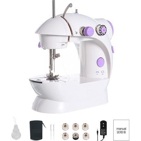 1 Machine à coudre portable, 2 vitesses, lumière LED, pédale, pour vêtements, bricolage, voyage