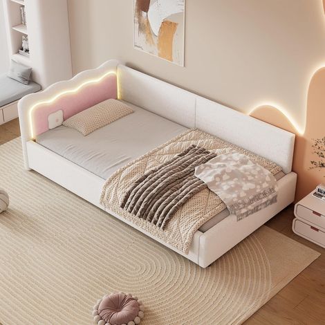 Lit blanc avec LED sommier 90x200 cm - confort exceptionnel design élégant (1/5)