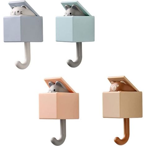 4Crochets AdhéSifs CréAtifs pour Manteaux, Crochet Porte-CléS pour Chat Mignon, Crochets pour Animaux Compagnie Mignons pour Manteau, éCharpe, Clé, Crochets pour Animaux Compagnie