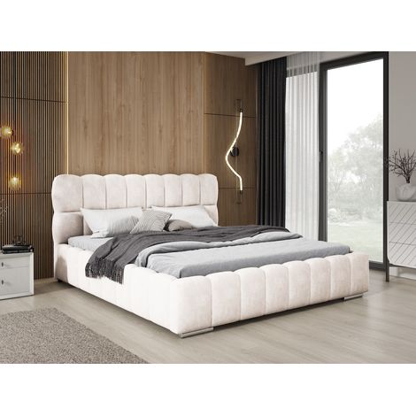 Emporius Lit coffre 200x200 Avilla avec sommier à lattes, velours, lit rembourré Crème (1/5)