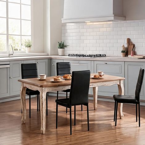 Set de 4 chaises noires en simili cuir et métal pour salle (1/5)