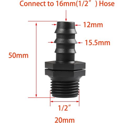 Raccords de tuyau PE 16 mm (1/2 pouce à 16 mm) - 2 pièces - Raccord en T et coude de 16 mm pour système d'irrigation goutte à goutte de jardin - Bouchon pour tuyau d'arrosage (1/5)