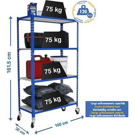 Simonrack Scaffale metallico blu con 4 ripiani