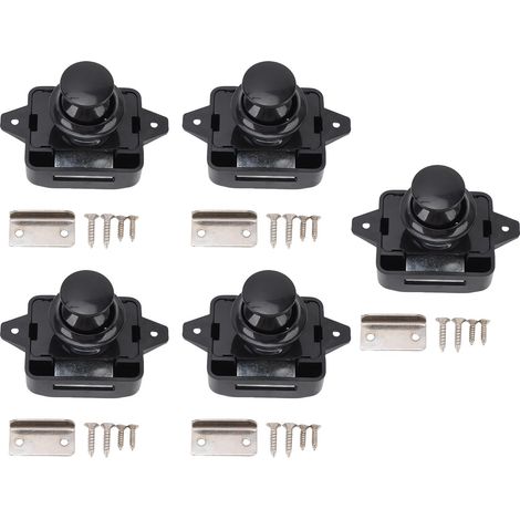 Ortviai Serrure à bouton-poussoir pour meuble – 5 pièces en alliage de zinc noir, diamètre de perçage 26 mm, épaisseur porte 15-18 mm