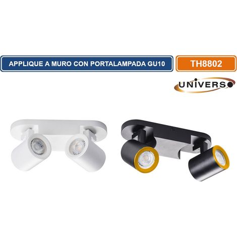 PORTALAMPADA APPLIQUE WALL LIGHT LINEARE A SOFFITTO CON TESTE ORIENTABILI PER 2 LAMPADINE GU10 - Colore: Nero (1/5)