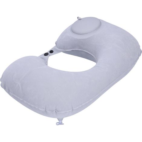 Coussin gonflable en forme de U avec gonflage automatique pour avion, voiture, bureau, train, maison, gris