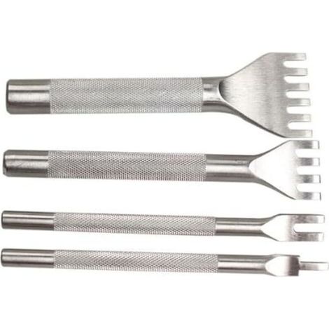 Outils Perforatrice 4mm DIY Outils de Couture de Poinçon de Trou en Cuir En Acier Craft Laçage Coudre Ciseau Set 1/2/4/6 Dents 4 Pièces (1/5)