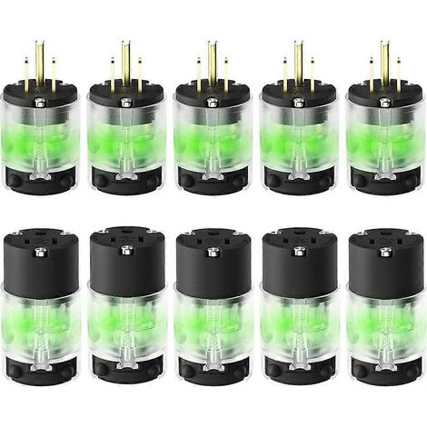 Lot de 5 embouts lumineux pour rallonge électrique, 15 A 125 V, 3 broches, fiche et connecteur lumineux (prise américaine). (1/5)