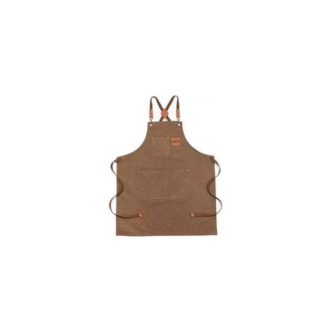 1PC Brun Tablier à brets en denim imperméable amélioré, tablier en denim réglable avec poches et brets croisées (1/5)