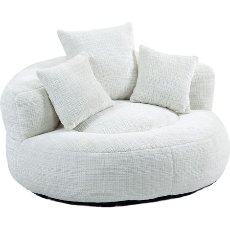 Pouf fauteuil dossier haut 3 coussins, confort durable intérieur/extérieur, pour adultes/enfants (chenille beige) 108x108x52cm