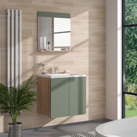 Badezimmerspiegel Izan, Grün/Goldkraft Eiche, 60 x 62 cm mit Ablage, Vicco