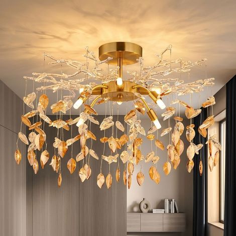 Deckenlampe Deckenleuchte Wohnzimmerlampe 8-flammig Kristalloptik Gold Metall Ø 61 cm (1/5)