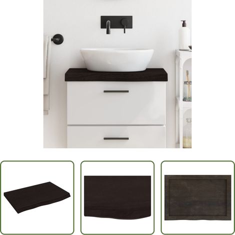 Bois de chêne - Comptoir de salle de bain marron foncé bois massif traité (1/5)