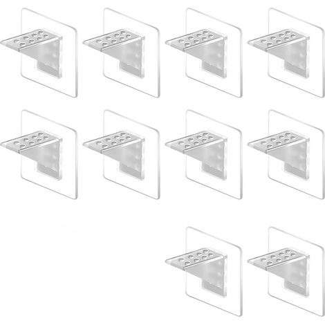 Support Etagere - Adhesif Sans Percer - Plastique Transparent - Charge Max 15 kg - Pour Cuisine Placard Etagere - Lot De 10 (1/5)