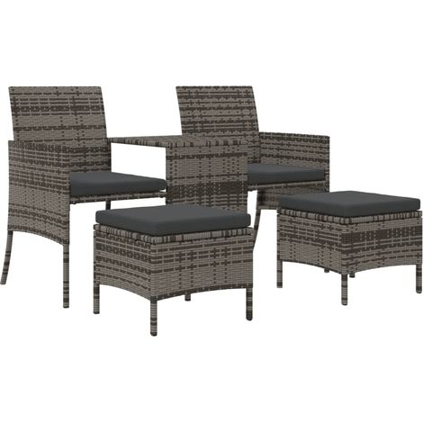 Maison Exclusive - Divano Giardino 2 Posti con Tavolo e Sgabelli Grigio Polyrattan