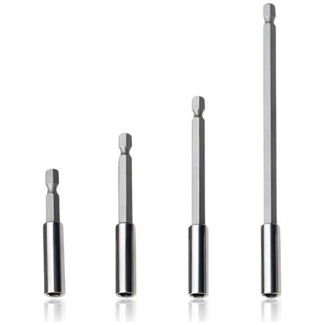 Kit de 4 Rallonges Hex 1/4" (60/75/100/150mm) - Porte-Embouts Acier Antidérapant pour Tournevis/Visseuse (1/4)