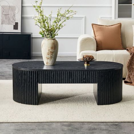 Table Basse avec Rangement tiroir de rangement design à rainures forme ovale noire Table de Salon stable (1/5)
