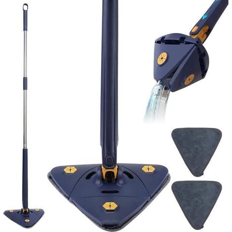 Vadrouille nettoyage rotative 360° – Balai réglable, 2 chiffons – Pour sols – Multifonction (1/4)