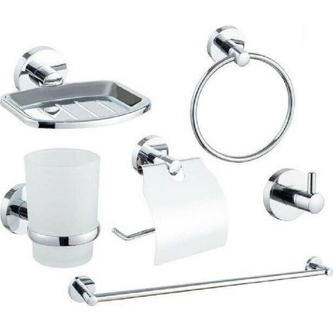 Trade Shop - Set De Baño 6 Accesorios Cromados Toalla De Toalla Roll Roll Glass Sprinkle 59682 -