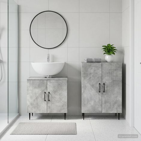 Beyamis Ensemble de 2 meubles de salle de bain  en gris béton. (1/5)