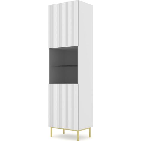 MOBILE RAVENNA B VETRINA IN MDF CON FOGLIO IN VETRO 1DS 60x217 BIANCO OPACO CORNICE ORO