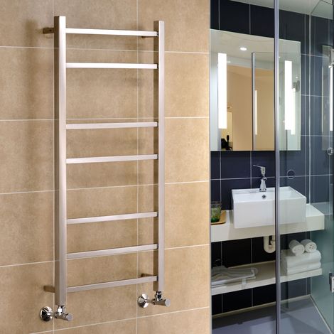 Greened House Cumbria Square Tube Stainless Steel Heated Towel Rail 500x705mm Mirror Polished Finish