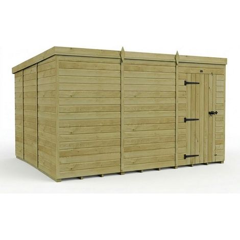 12ft x 10ft Pent Garden Shed Single Door No Windows - Pressure Treated Timber - L366 x W305 x H210 cm - Natural